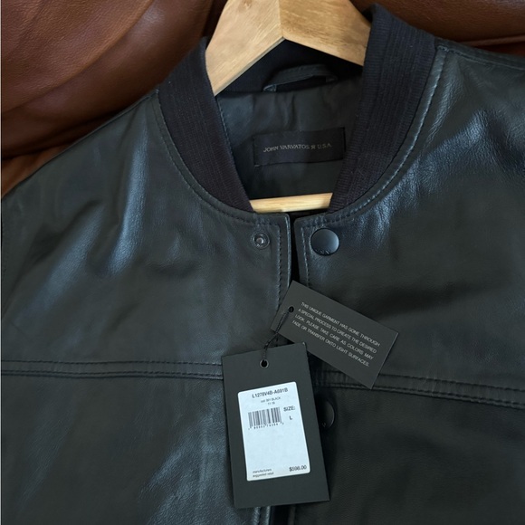 John Varvatos leather and wool baseball jacket - Picture 4 of 7